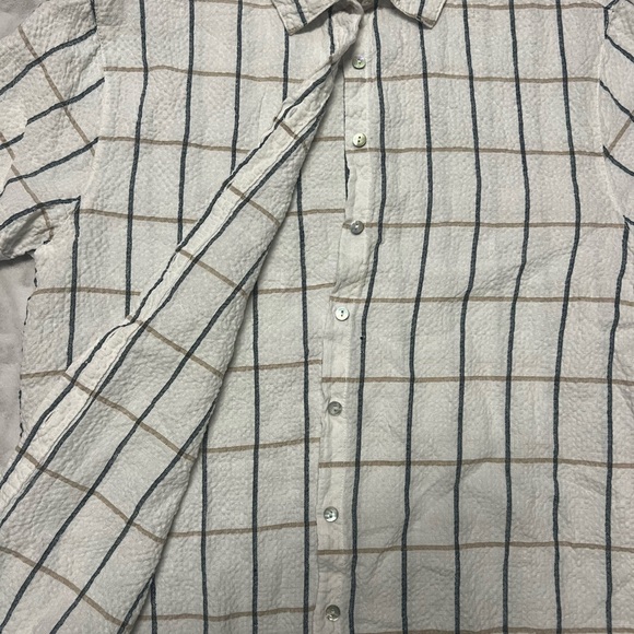 Tahari White Plaid Linen Cotton Blend Button Down Top - Picture 3 of 6